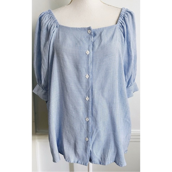 LC Lauren Conrad • Blue Seersucker Button Front Blouse - Picture 1 of 4